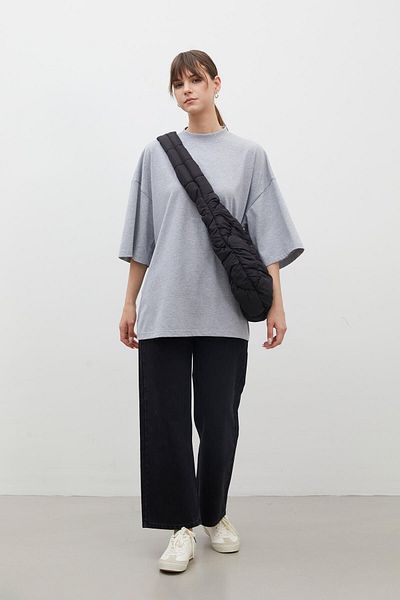Manuka Grau-Melenj Oversize-Kurzarm-T-Shirt aus Baumwolle