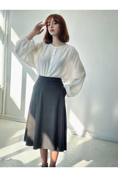 Retrobird Luna Midi Length Long Flared Skirt Women's Anthracite
