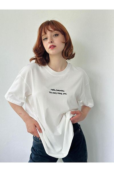 Retrobird Μπλουζάκι Unisex Ecru Oversize - Κεντημένο Saturday
