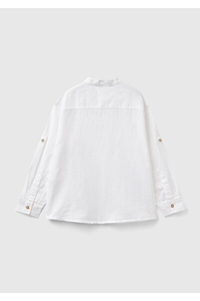 United Colors of Benetton Amestec de in alb - Cămașă cu guler vertical cu buz...