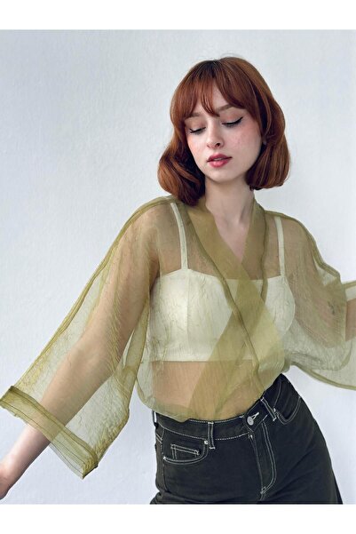 Retrobird Органза Дизайн Міні Кімоно Жіночий Відкритий Зелений