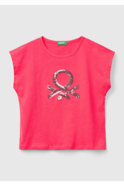 United Colors of Benetton Καλοκαιρινό μπλουζάκι για κορίτσια Benetton με φούξ...