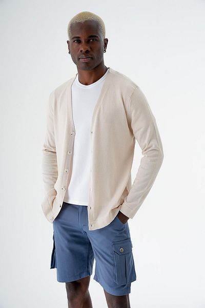 CHUBA Ανδρικό πλεκτό με βαμβακερά κουμπιά Standard Fit Casual Ζακέτα Μπεζ 24s277