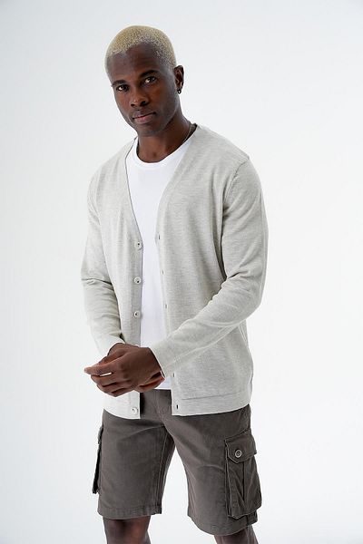CHUBA Ανδρικό πλεκτό με βαμβακερά κουμπιά Standard Fit Casual Ζακέτα Γκρι 24s277