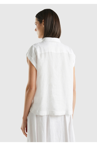 United Colors of Benetton Cămașă albă cu mânecă scurtă, 100% in, cu umeri