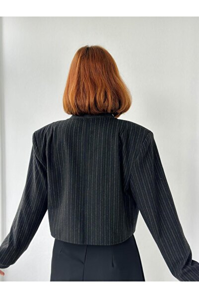 Retrobird Jachetă Bomber scurtă cu umeri căptușiți Antracit pentru femei