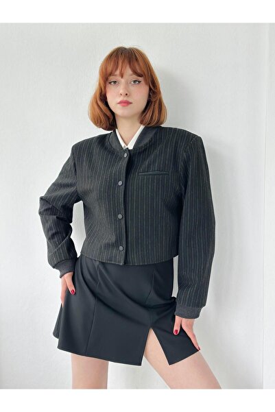 Retrobird Jachetă Bomber scurtă cu umeri căptușiți Antracit pentru femei