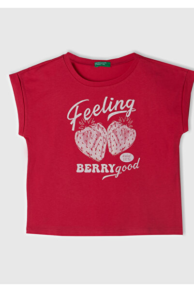 United Colors of Benetton Φούξια μπλουζάκι για κορίτσια - φωτεινό γραφικό τύπ...