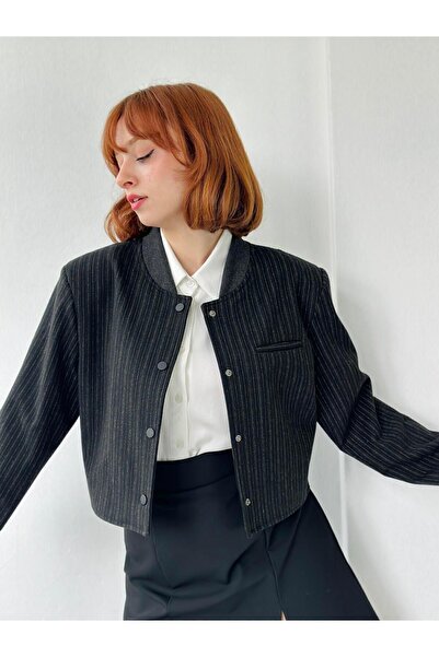 Retrobird Bomber Short Jacket with Padded Shoulders Women's Anthracite