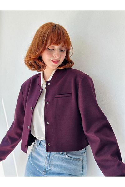 Retrobird Claret Red Women's Bomber Short Jacket - Padded Shoulders