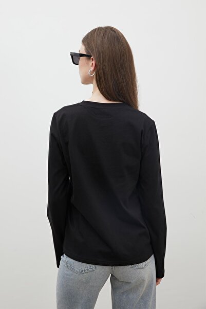 Manuka Černé bavlněné tričko s dlouhým rukávem