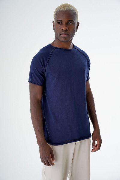 CHUBA Ανδρικό μπλουζάκι με λεπτό πλεκτό Navy Blue - Crew Neck, Sports Cut, Κοντό μανίκι 24s268