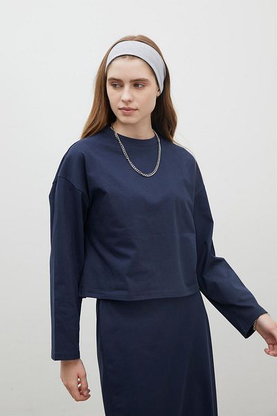 Manuka LANGÄRMELIGES, KURZES T-SHIRT AUS BAUMWOLLE MARINEBLAU