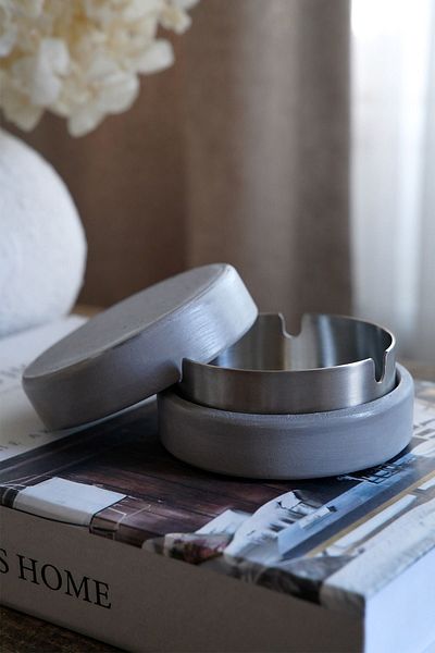 sin istanbul Gray Steel Ash Tray - With Cover