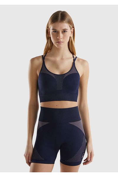 United Colors of Benetton Dark Navy Colored Cross Strap Logo Embroidered Women's Sports Bra