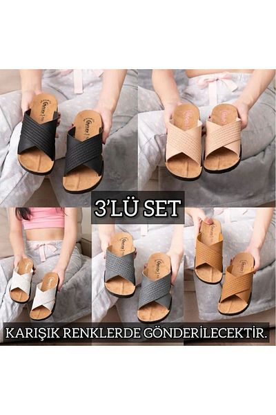 BERCHILL 3-Piece Women's Non-Slip Street Beach Bathroom Summer Casual Slippers