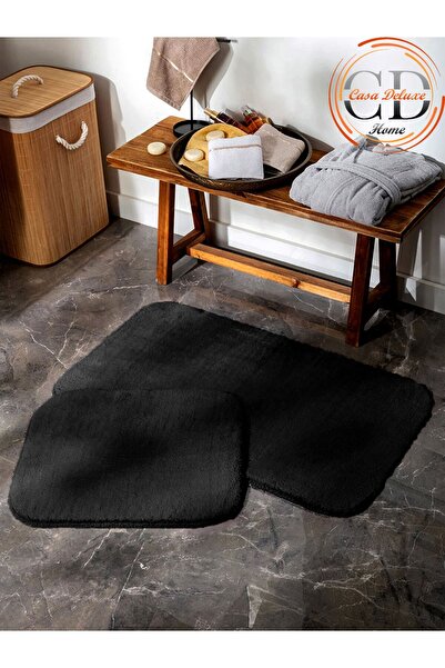 Casa Deluxe Home (100X60-60X50) 2'li Siyah Peluş Post Yumuşak Yıkanabilir Ban...