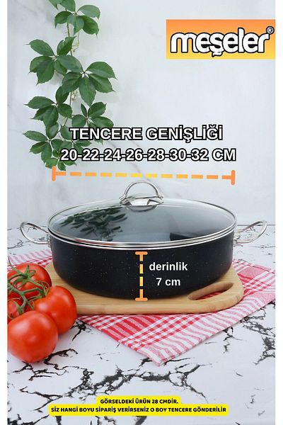 MEŞELER 22 Cm Black Granite Flat Inox Pot
