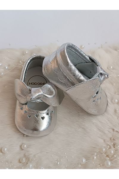 Hodore Alice Silver Genuine Leather Baby Loafer Booties