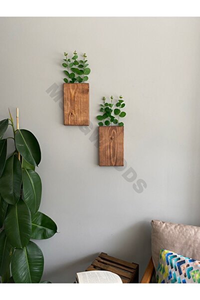 MSAĞWOODS 2'Lİ AHŞAP ÇİÇEKLİK MUTFAK BANYO YAPAY ÇİÇEK BALKON KIŞ BAHÇESİ EV HEDİYESİ ÇEYİZ BOHEM RUSTİK