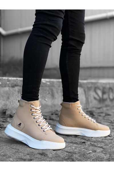 BOA Ba0155 Lace-Up Ανδρικά Αθλητικά Μποτάκια Κρεμ λευκή σόλα με ψηλή σόλα