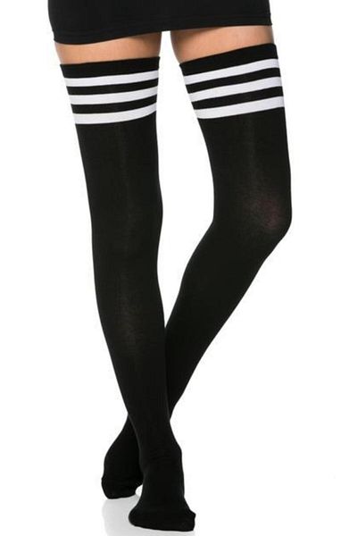 lovebox Women's 3 Stripe Detailed Cotton Black Knee Socks Garter Length Black Long Socks