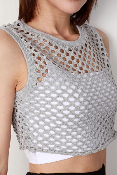 GİYSA Women's Crop Sweater - Mesh Color