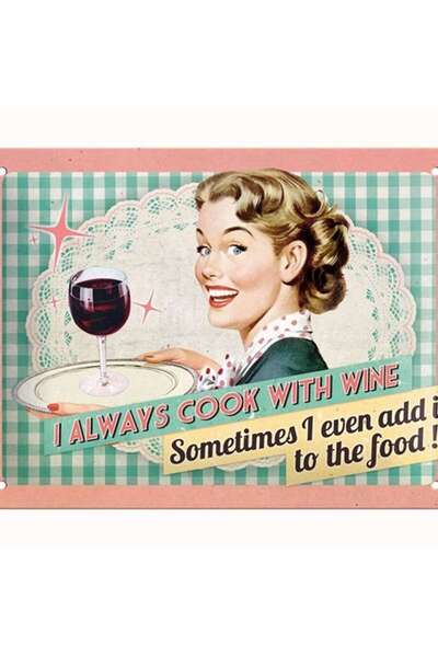 Nostalgic Art Cook With Wine Kabartmalı Metal Duvar Panosu
