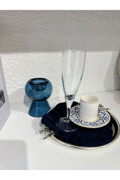 Decamor home Șervețele de prezentare pentru cocktail cu volane, albastru bleumarin, 6 piese