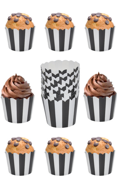 Larenya Cupcake Kalıbı & Kek Kapsülü & Muffin Kek Kalıbı & 25'li  Siyah Beyaz Kek Kalıbı