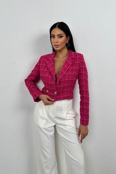 lovebox Fuchsia Women's Tweed Crop Blazer - 23S07002