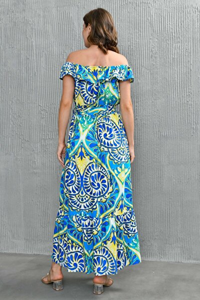 bayansepeti Сукня-міді з воланами та поясом на мадонну - цифровий друк 12503