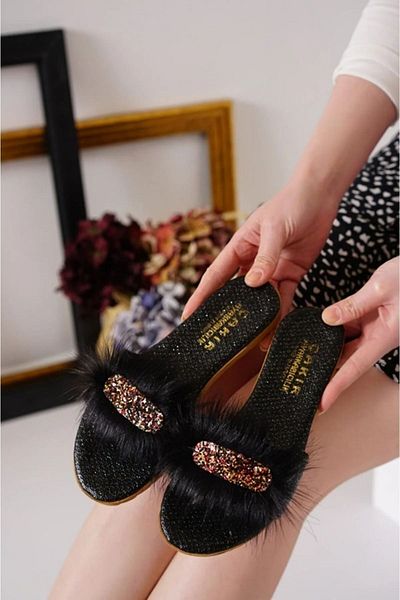 BERCHILL Papuci eleganti pentru femei Furry Summer Beach Street