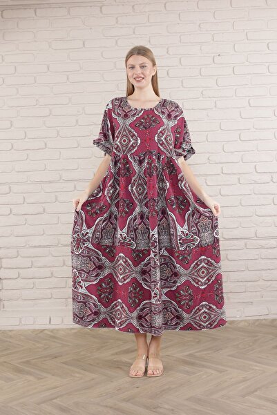 mervemoda Rochie de vară cu mâneci scurte, de mărime mare, cu imprimeu de vis...