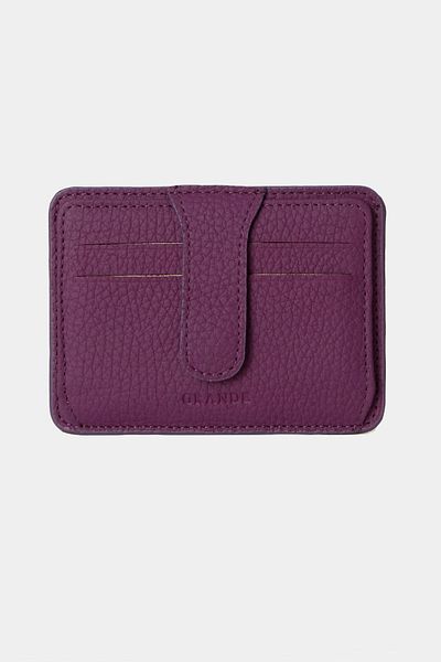 Grande 3607 Genuine Real Leather Women Men Card Holder Wallet Purple
