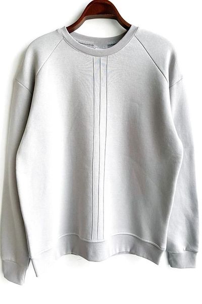 lovebox Three Thread Cotton Fabric Embossed Line Detailed Crew Neck Gray Sweatshirt 1518