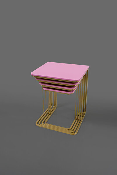 Veys Sehpa TEKERSİZ  - VEGAS ZİGON SEHPA  4 LÜ - GOLD  - PEMBE