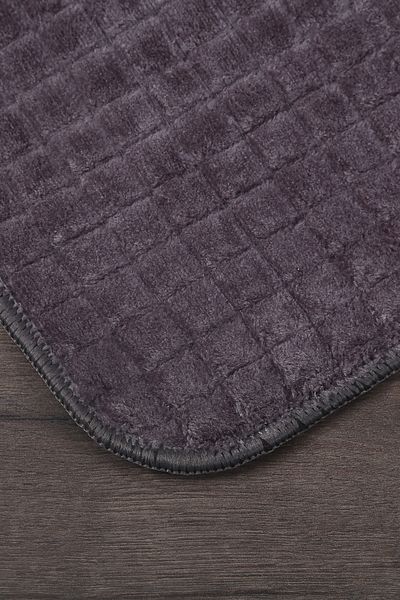 Dokumacıoğlu Σετ πατάκι μπάνιου Kare Plus Anthracite 80x150+50x80 μεγάλου μεγέθους Αντιολισθητικό σετ τουαλέτας που πλένεται