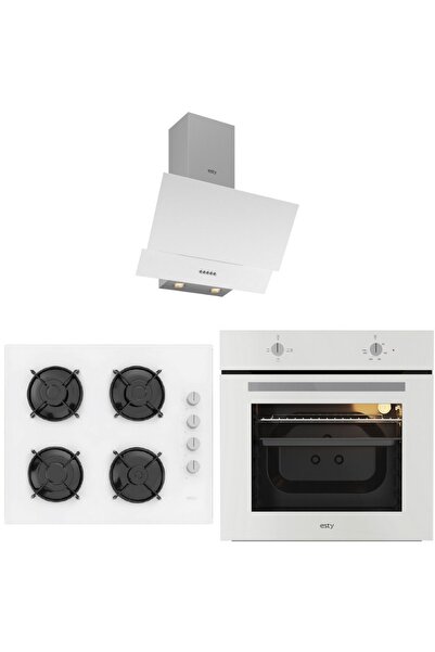 Esty Beyaz Cam Ankastre Set (3480 PUSH BUTON DAVLUMBAZ - ACO5601W02 OCAK - AE...