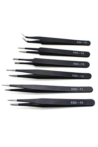 TLS Robotik طقم ملاقط Esd ستانلس ستاتيك مكون من 6 قطع (ESD-10، ESD-11، ESD-12...