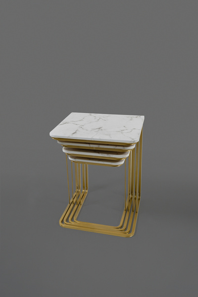 Veys Sehpa TEKERSİZ  - VEGAS ZİGON SEHPA  4 LÜ - GOLD  - MERMER