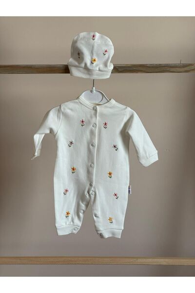 BEBEKUR ÇİÇEK NAKIŞLI ŞAPKALI TULUM