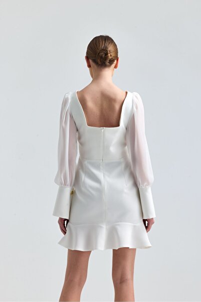 Tangül&Ali'S Moda Evi Beyaz Volanlı Elbise