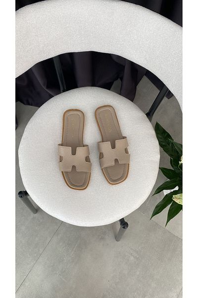 Basakshoes Beige Women's Slippers - Beach and Outdoor Home Use
