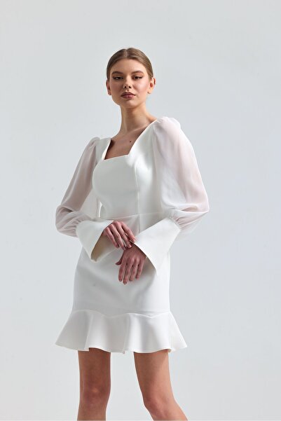 Tangül&Ali'S Moda Evi Beyaz Volanlı Elbise