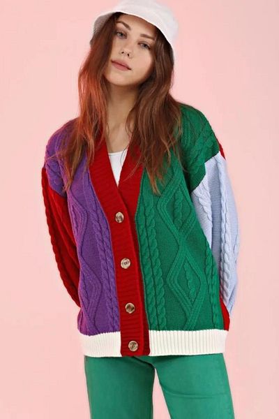 Devinka Women's Colorful Loose Oversize Knitwear Cardigan