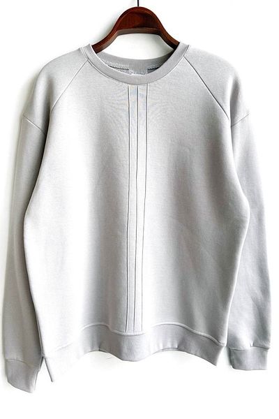 lovebox Three Thread Cotton Fabric Embossed Line Detailed Crew Neck Gray Sweatshirt 1518