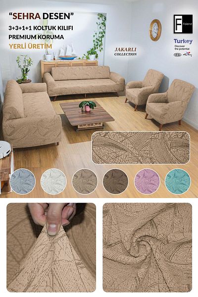 Faiend Set de huse pentru scaune elastice elastice cu model jacquard Sehra 3 3 1 1 husă flexibilă pentru canapea extensibilă