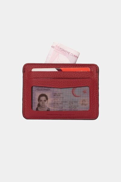 Grande 3607 Genuine Real Leather Women's Men's Card Holder Wallet Claret Red