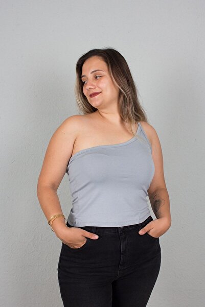 Truva XXL Büyük Beden Kadın Giyim Tek Omuz Body Bluz